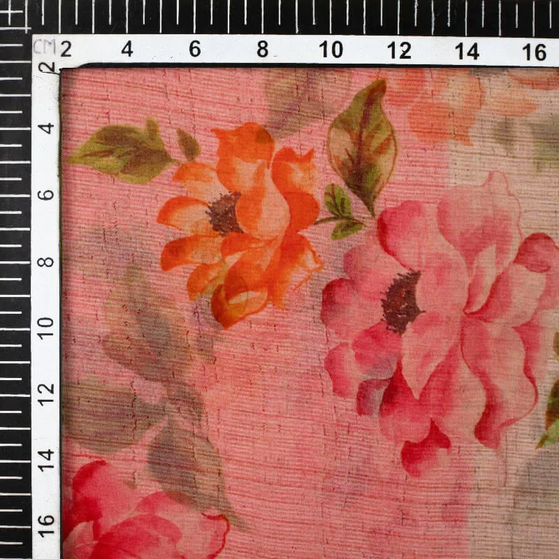 Pink Orange Floral Pattern Digital Print Bemberg Chiffon Fabric